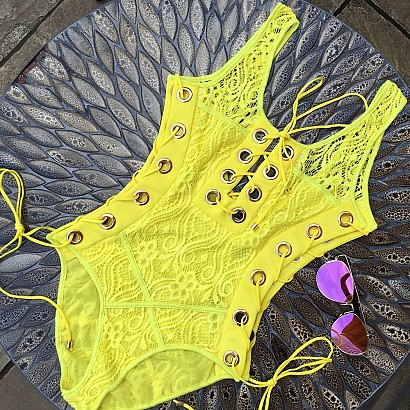 Yellow lace bodysuit