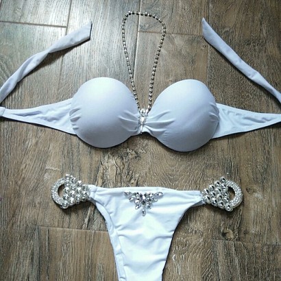Białe bikini push up zdobione kryształami Swarovskiego®