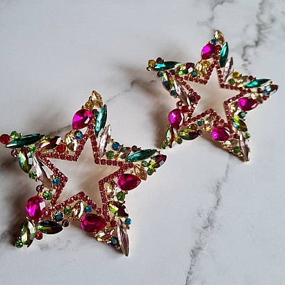 Star earrings with Swarovski® Crystals AB 6.8/6.8CM