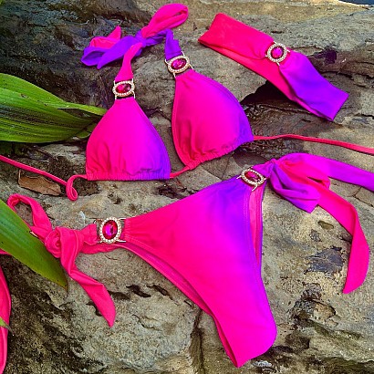 Neonowe bikini ombre zdobione kryształami Swarovskiego®