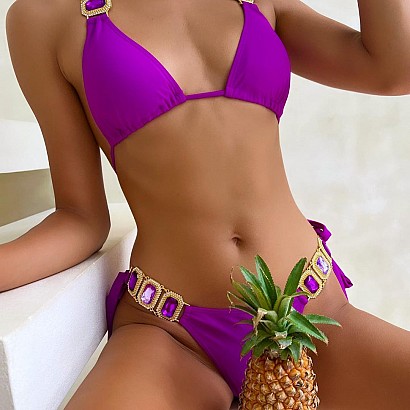 Fioletowe bikini zdobione kryształami Swarovskiego®