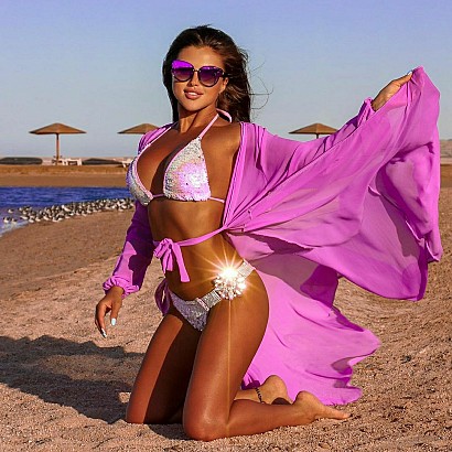 Lilac sequin bandeau bikini with Swarovski® Crystals