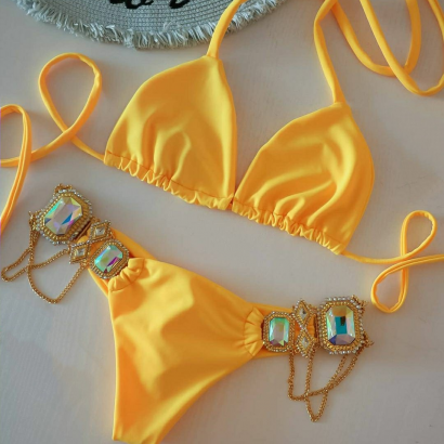 Yellow triangle bikini with Swarovski® Crystals