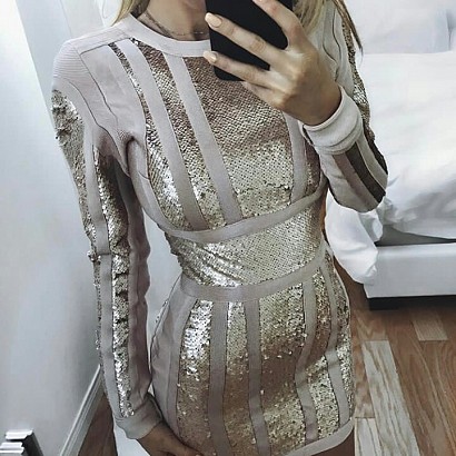 Pink gold bandage sequin dress