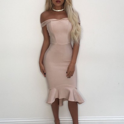 Blush bodycon frill midi dress