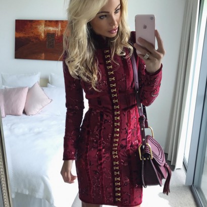 Wine velvet sequin dress