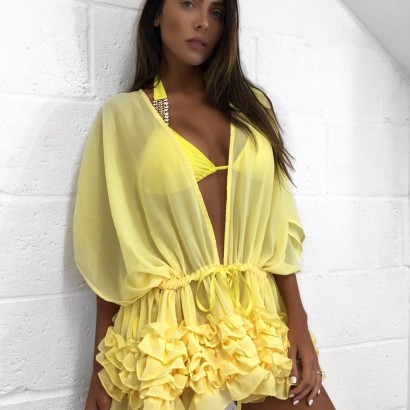 Yellow ruffle beach dress