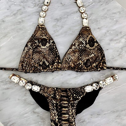 Black gold snake fabric bikini with Swarovski® Crystals