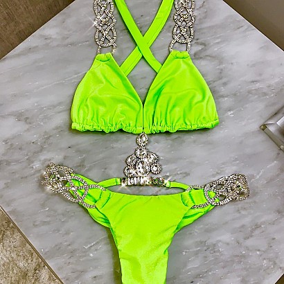 Neon lime bikini with Swarovski® Crystals